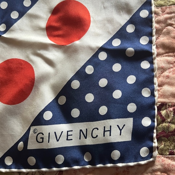 Vintage 70’s Givenchy Scarf Silk Navy and Red Polka Dot - Picture 2 of 2